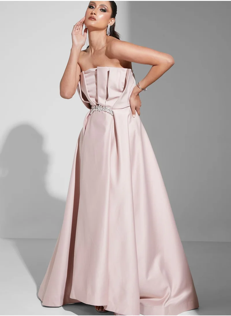 Namshi x Hadia Ghaleb Pleated Detail Bardot Dress