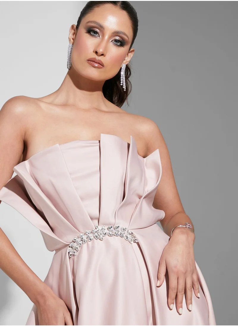 Namshi x Hadia Ghaleb Pleated Detail Bardot Dress