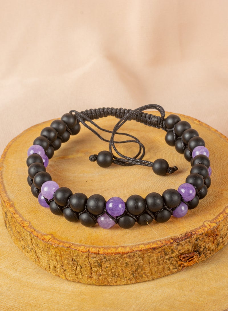 The Black Pearl Accessories 2 Layered Paracord Bracelet with Black & Purble Beads - Image 2