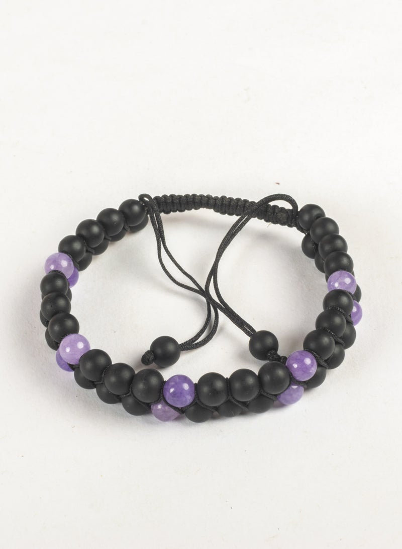 The Black Pearl Accessories 2 Layered Paracord Bracelet with Black & Purble Beads - Image 1