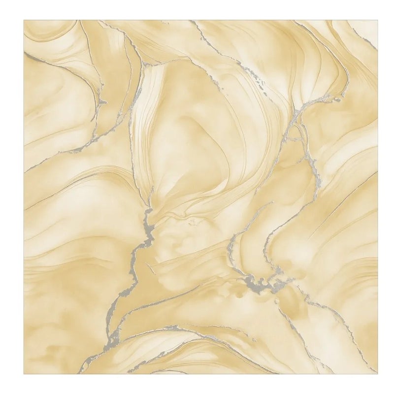 Decorative Yellow Marble Texture with Grey Veins Designed Wall Sticker Wallpaper- 60X60cm