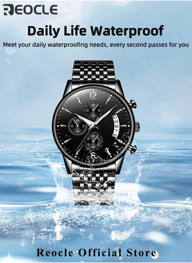 REOCLE - Men's Quartz Watch with Round Dial & Leather Strap & Luminous Hands & Everyday Water Resistance Business Work Wrist Watch - Image 1