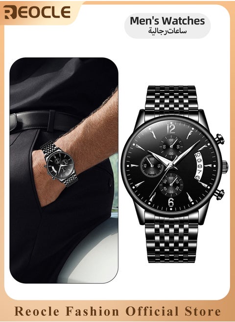 Men's Quartz Watch with Round Dial & Leather Strap & Luminous Hands & Everyday Water Resistance Business Work Wrist Watch