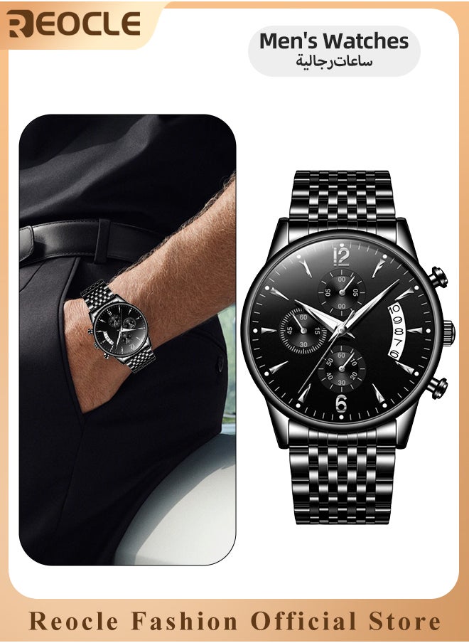REOCLE - Men's Quartz Watch with Round Dial & Leather Strap & Luminous Hands & Everyday Water Resistance Business Work Wrist Watch - Image 1