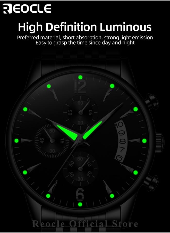 REOCLE - Men's Quartz Watch with Round Dial & Leather Strap & Luminous Hands & Everyday Water Resistance Business Work Wrist Watch - Image 1