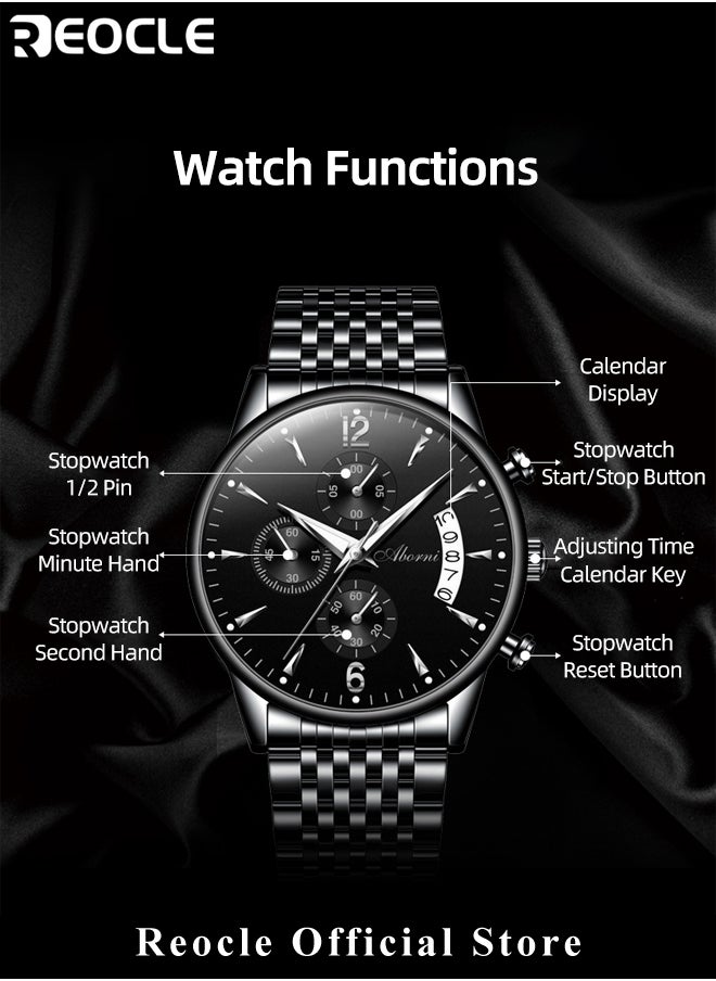 REOCLE - Men's Quartz Watch with Round Dial & Leather Strap & Luminous Hands & Everyday Water Resistance Business Work Wrist Watch - Image 1