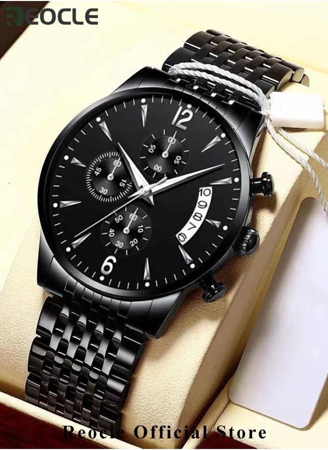 REOCLE - Men's Quartz Watch with Round Dial & Leather Strap & Luminous Hands & Everyday Water Resistance Business Work Wrist Watch - Image 1