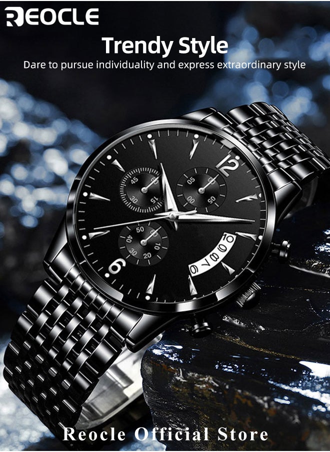 REOCLE - Men's Quartz Watch with Round Dial & Leather Strap & Luminous Hands & Everyday Water Resistance Business Work Wrist Watch - Image 1