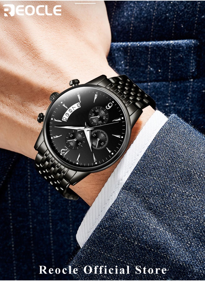 REOCLE - Men's Quartz Watch with Round Dial & Leather Strap & Luminous Hands & Everyday Water Resistance Business Work Wrist Watch - Image 1