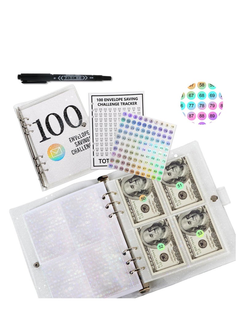 Captaintech 100 Envelopes Money Saving Challenge, 2023 New & Shiny 100 Envelope Challenge Binder, Easy and Funny Way to Save $5,050 Budget Planner, 100-Day Envelope Challenge Kit Money Saving Binder - Image 1