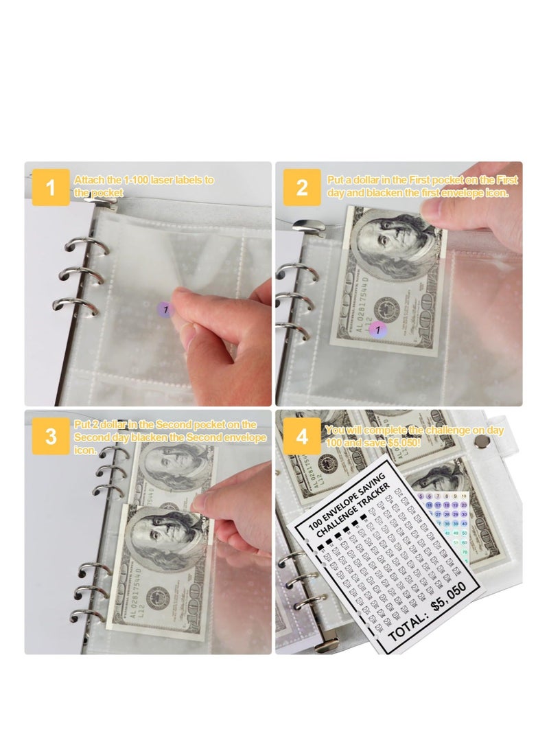 Captaintech 100 Envelopes Money Saving Challenge, 2023 New & Shiny 100 Envelope Challenge Binder, Easy and Funny Way to Save $5,050 Budget Planner, 100-Day Envelope Challenge Kit Money Saving Binder - Image 5