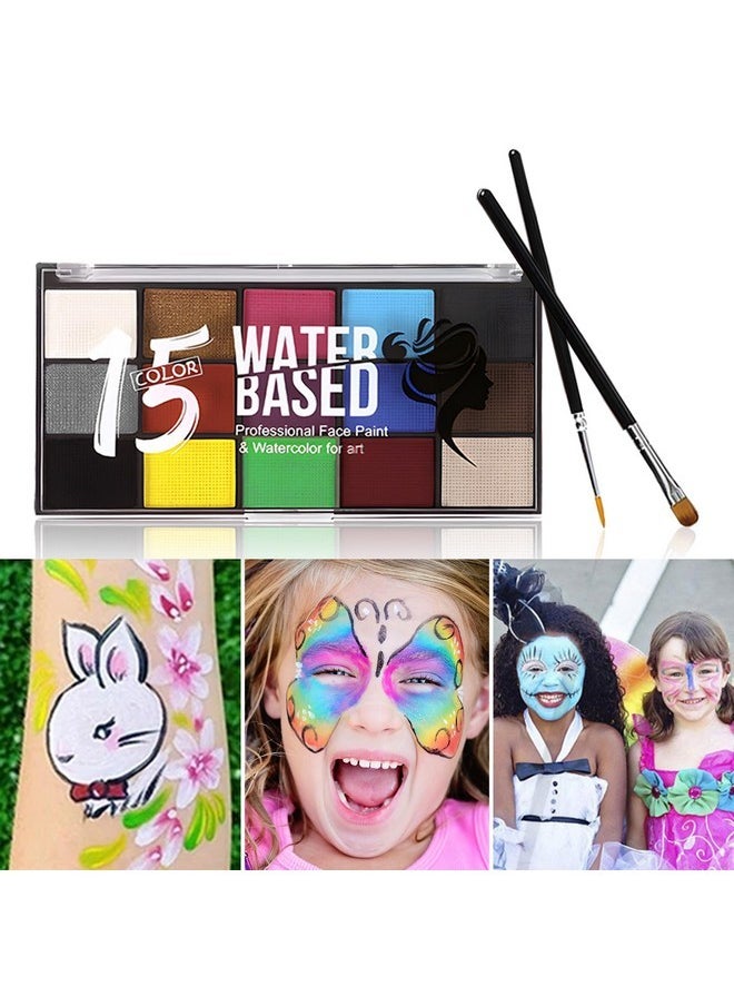 ZENTANMEI Face Painting Kit for Kids Adults, Water Activated Body Face Paint, 15 Colors Water Based Facepaints Fx Makeup Palette ,Non Toxic Hypoallergenic Safe Facepaint for Halloween Party Birthday Cosplay  - Image 1
