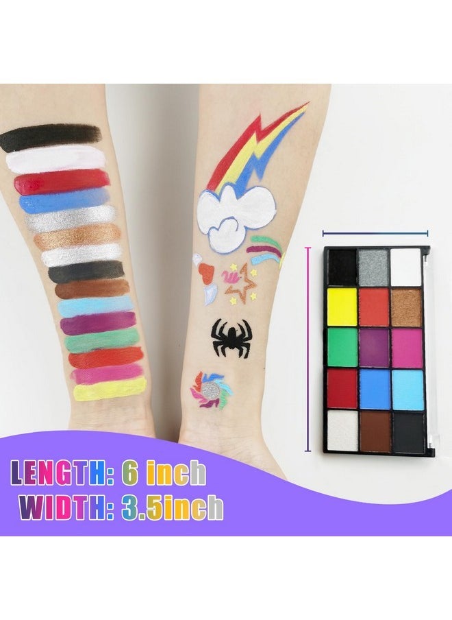ZENTANMEI Face Painting Kit for Kids Adults, Water Activated Body Face Paint, 15 Colors Water Based Facepaints Fx Makeup Palette ,Non Toxic Hypoallergenic Safe Facepaint for Halloween Party Birthday Cosplay  - Image 2