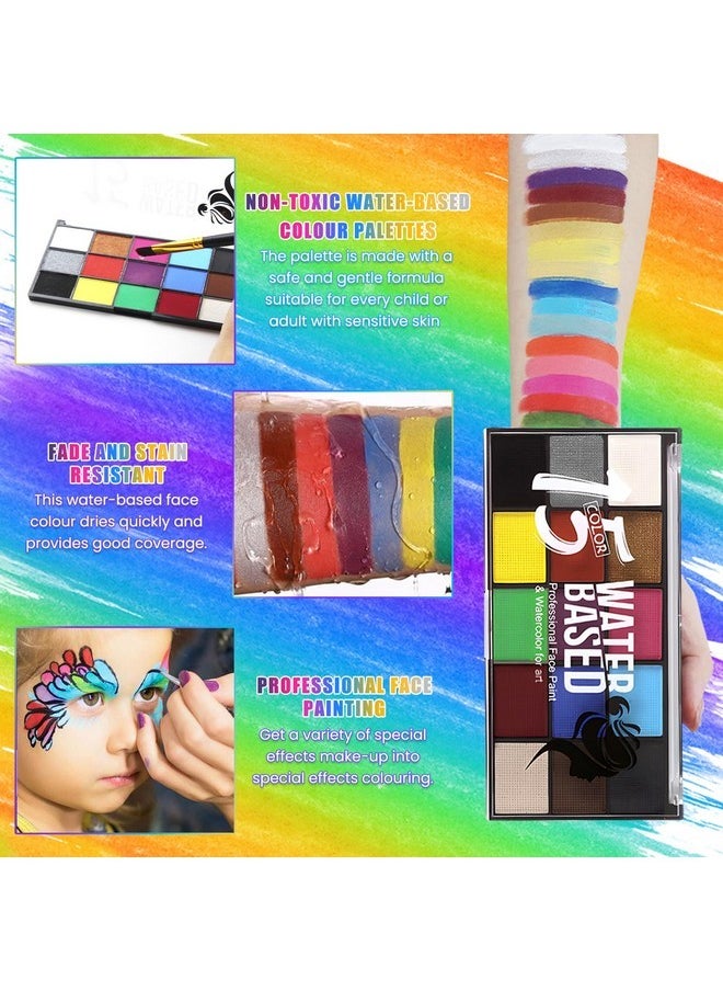 ZENTANMEI Face Painting Kit for Kids Adults, Water Activated Body Face Paint, 15 Colors Water Based Facepaints Fx Makeup Palette ,Non Toxic Hypoallergenic Safe Facepaint for Halloween Party Birthday Cosplay  - Image 3
