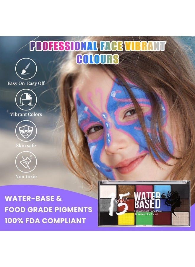 ZENTANMEI Face Painting Kit for Kids Adults, Water Activated Body Face Paint, 15 Colors Water Based Facepaints Fx Makeup Palette ,Non Toxic Hypoallergenic Safe Facepaint for Halloween Party Birthday Cosplay  - Image 5