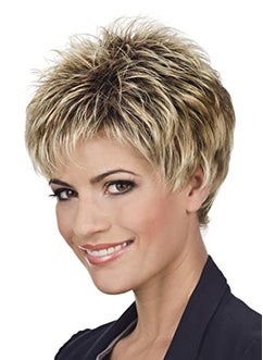 SEVENCOLORS SEVENCOLORS Short Pixie Cut Wigs for White Women Mixed Blonde Short Wigs with Brown Roots Synthetic Natural Hair Wigs for Women 