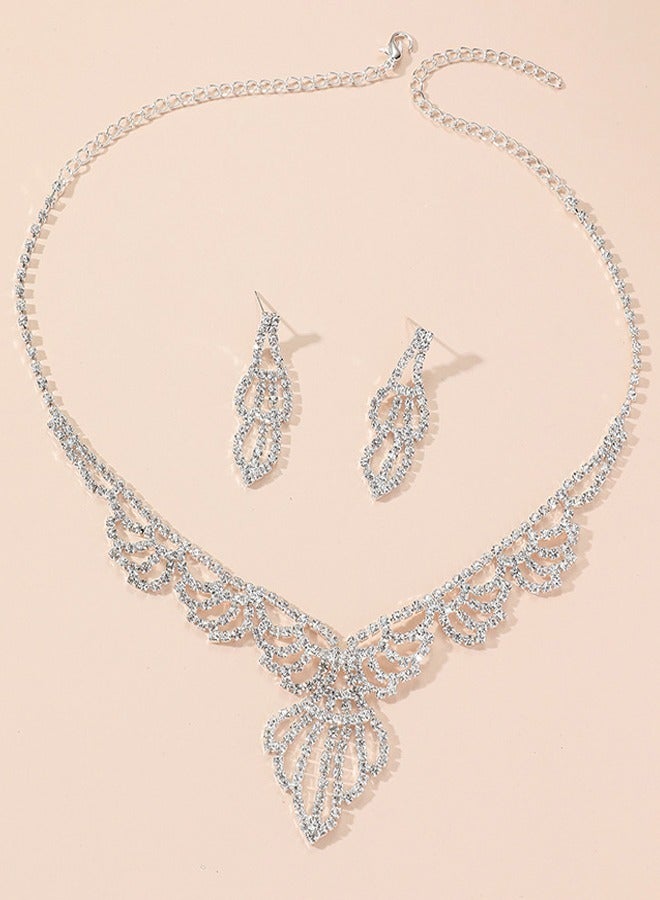 DUNISO 2Piece Necklace and Earrings Set Full Diamond V Neck Necklace Crystal Earrings Wedding Bridal Bridesmaid Costume Jewelry Set for Women and Girls Dress Accessories - Image 2