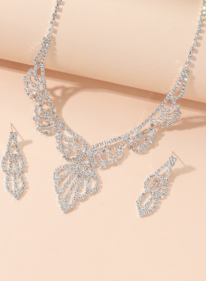 DUNISO 2Piece Necklace and Earrings Set Full Diamond V Neck Necklace Crystal Earrings Wedding Bridal Bridesmaid Costume Jewelry Set for Women and Girls Dress Accessories - Image 3