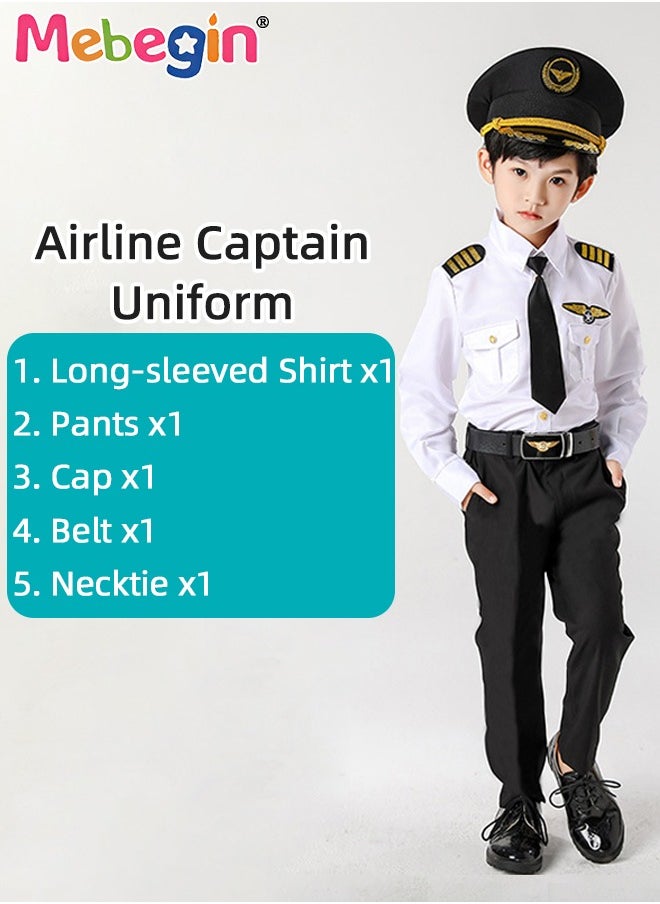 Generic - Airline Captain Uniform for Kids, Pilot Costume Set with Cap and Belt, Complete Pilot Outfit, Occupational-inspired Costumes, Suitable for Performance, Cosplay and Role-playing Activities - Image 1