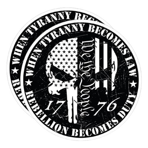 eDesign 2Pack Tyranny Becomes Law Rebellion Becomes Duty American Flag Skull Sticker Decal 4 Inches We The People for Car Truck SUV Van Window Bumper Wall Laptop Tablet and Any Smooth Surface - Image 1