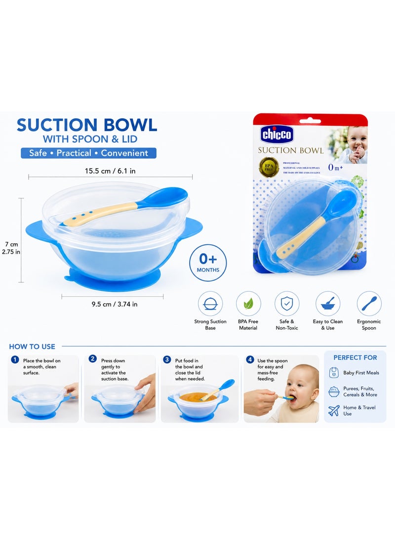 شيكو وعاء طعام للأطفال CHICCO بقاعدة شفط مع غطاء وملعقة، خالٍ من BPA، لون أزرق، مناسب من عمر 0+ شهر - Image 2
