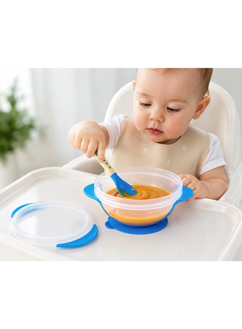 شيكو وعاء طعام للأطفال CHICCO بقاعدة شفط مع غطاء وملعقة، خالٍ من BPA، لون أزرق، مناسب من عمر 0+ شهر - Image 3