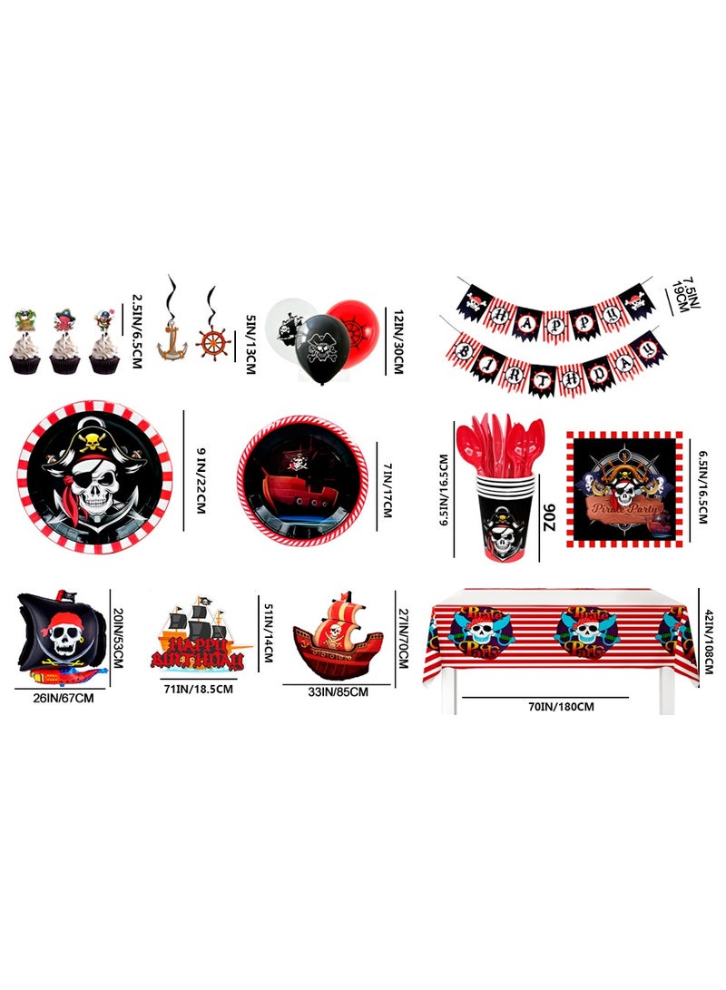 FRUITFUL PARTY 161pcs Pirate Elements Birthday Party Decorations for 16 Guests, Pirate Disposable Party Tableware Set Pirate Birthday Party Supplies - Image 3
