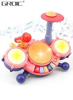 GROIC Kids Drum Toy with Music, Beats Flash Light and Adjustable Microphone, Electronic Musical Instruments Toys, Musical Instruments Playset Drum Set  - Image 1