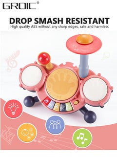 GROIC Kids Drum Toy with Music, Beats Flash Light and Adjustable Microphone, Electronic Musical Instruments Toys, Musical Instruments Playset Drum Set  - Image 4