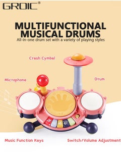 GROIC Kids Drum Toy with Music, Beats Flash Light and Adjustable Microphone, Electronic Musical Instruments Toys, Musical Instruments Playset Drum Set  - Image 5
