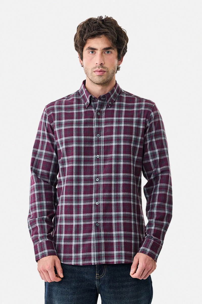 سنيتش قميص كاروهات قطن % بقصة ضيقة