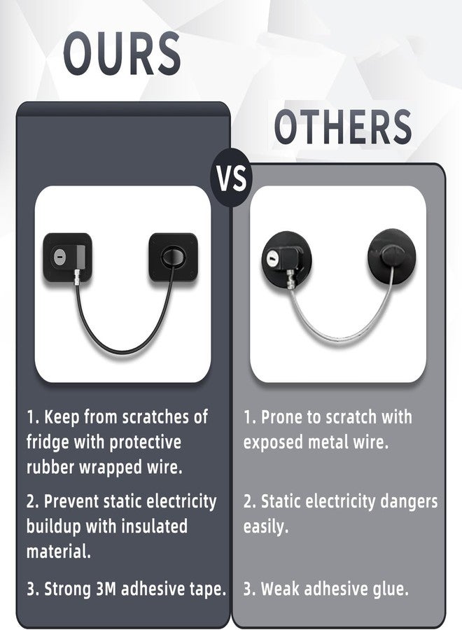 PIHARVA Child Safety Refrigerator Door Lock - Baby Proofing Lock with Key & Adhesive - Cable Lock for Fridge, Cabinets, Drawers, Cupboards, Wardrobe Toddler Safety Lock (Black Pack of 1) - Image 5