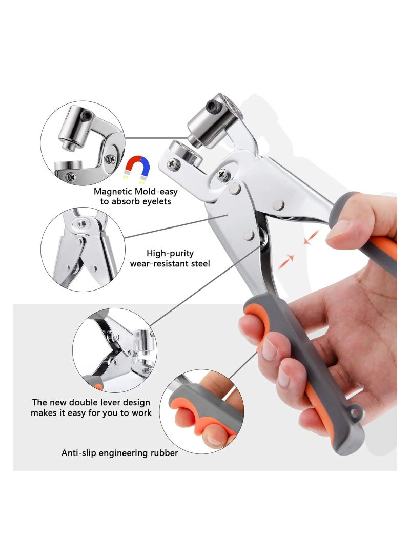 Kit Eyelet Plier: Ecraft 3/8 Inch(10mm) Grommet Press Handheld Puncher Plier Kits Eyelet Hole Punch Pliers Set Banner Maker Machine for Fabric Paper with 300pcs Silver Grommets  - Image 3