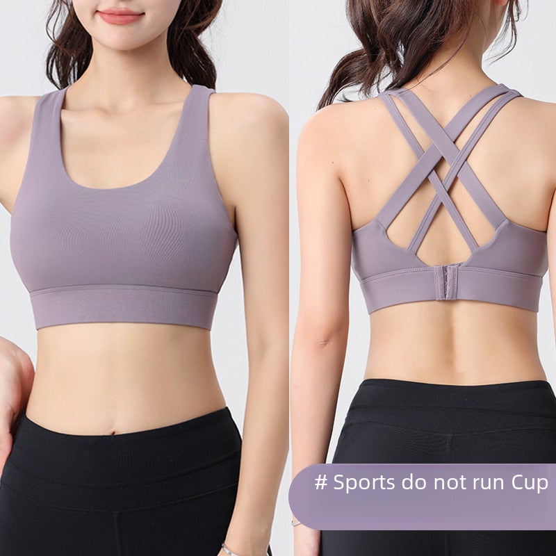 New Back Support Sports Bra for Yoga and Running Gray purple  - Image 4