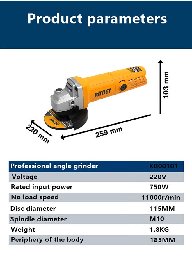 RAYJET 750W Angle Grinder, 13000 RPM, 115MM Disc｜Metal, Wood, Stone Cutting & Grinding​  - Image 3