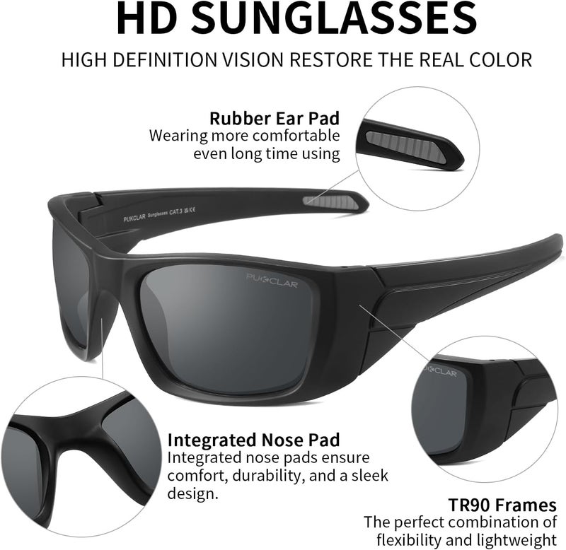 PUKCLAR Professional Men's Fishing Sunglasses - TR90 Ultra-Light Polarized Lens, UV400 Protection, Anti-Slip Rubber Temples, HD Clarity for Anglers & Outdoor Sports - Image 3
