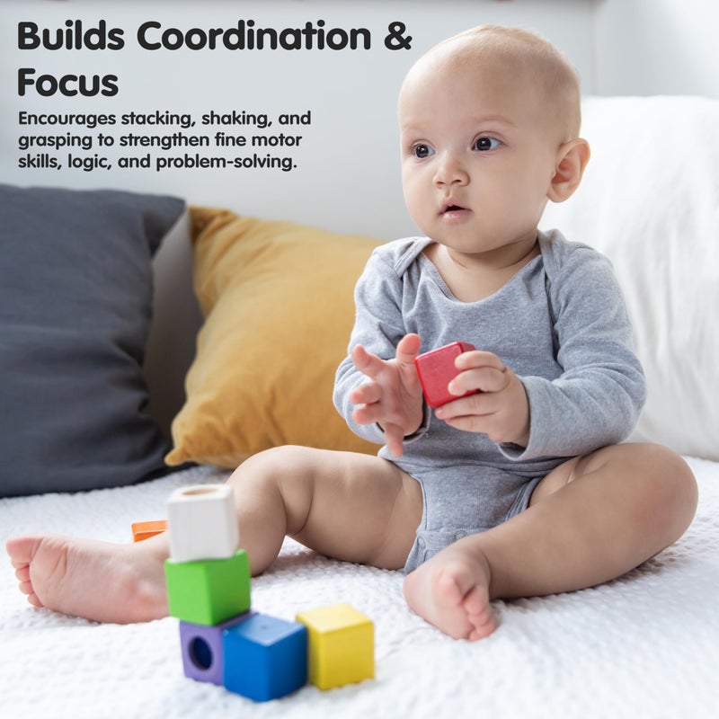 PlanToysÂ® Sensory Activity Blocks for Toddlers â€“ 9-Piece Set with Visual, Auditory & Tactile Stimuli â€“ Montessori Toy with Storage Bag â€“ Wooden Learning Toy for Babies & Kids Ages 12 Months+ - Image 5