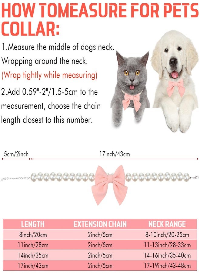 LEIFIDE Dog Pearls Collar Necklace Jewelry with Pink Bow Pendant Fancy Pearls Pet Collars Adjustable Dog Cat Necklace for Wedding Birthday Valentines Pet Grooming Party Costume Accessories(17 Inch) - Image 2