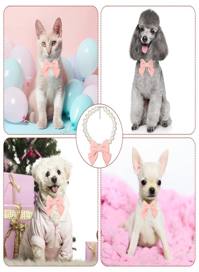 LEIFIDE Dog Pearls Collar Necklace Jewelry with Pink Bow Pendant Fancy Pearls Pet Collars Adjustable Dog Cat Necklace for Wedding Birthday Valentines Pet Grooming Party Costume Accessories(17 Inch) - Image 4