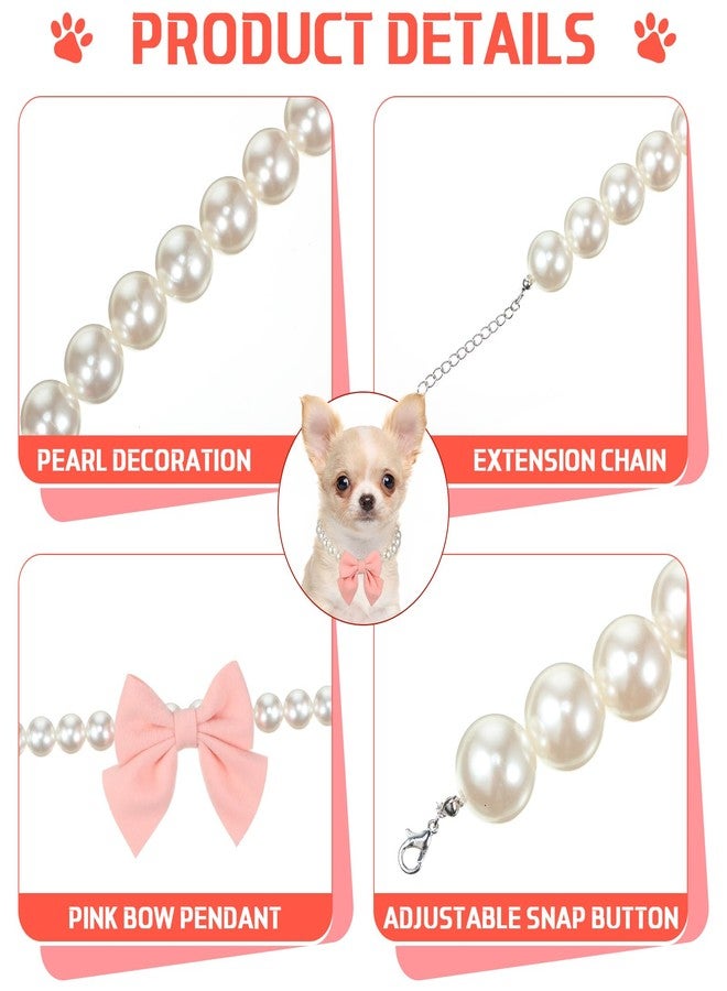 LEIFIDE Dog Pearls Collar Necklace Jewelry with Pink Bow Pendant Fancy Pearls Pet Collars Adjustable Dog Cat Necklace for Wedding Birthday Valentines Pet Grooming Party Costume Accessories(17 Inch) - Image 3