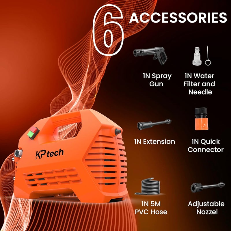 KP TECH KP TECH High Pressure Washer for Car Bike and Industrial Use 1500W 100 Pure Copper Induction Motor Genuine120 Bar Pressure7 LMin Flow Rate with 5 M Priming PipeFoam CannonRotary Turbo Nozzle  - Image 2