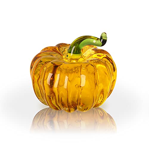 LONGWIN Mini Crystal Pumpkin Collectible Figurines Glass Paperweight Tabletop Decorative Ornaments for Fall Harvest Thanksgiving Halloween Home Decor Gold