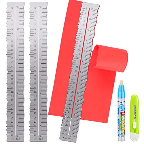 Geyee 3 Pcs Deckle Edge Ruler Tearing Ruler for Paper Crafts Metal Dual Stainless Steel 12 Inch Paper Cut Tool Irregular Edges Measuring Tool with Water Pen for School Scrapbook - Image 1