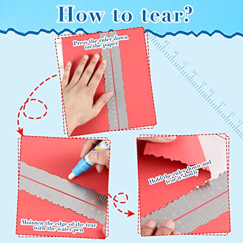Geyee 3 Pcs Deckle Edge Ruler Tearing Ruler for Paper Crafts Metal Dual Stainless Steel 12 Inch Paper Cut Tool Irregular Edges Measuring Tool with Water Pen for School Scrapbook - Image 3