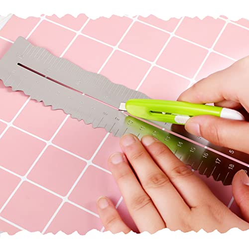 Geyee 3 Pcs Deckle Edge Ruler Tearing Ruler for Paper Crafts Metal Dual Stainless Steel 12 Inch Paper Cut Tool Irregular Edges Measuring Tool with Water Pen for School Scrapbook - Image 5