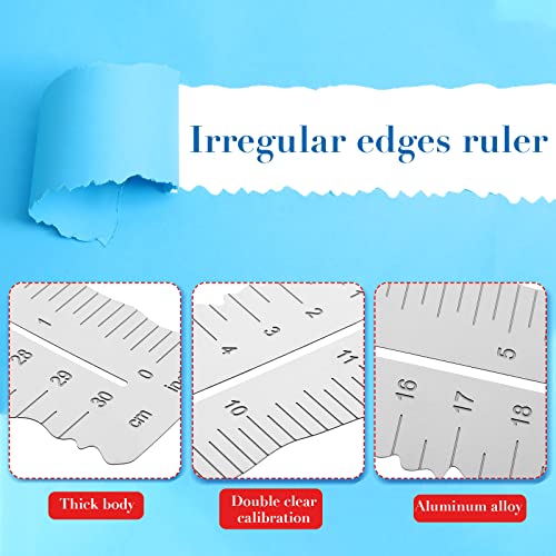 Geyee 3 Pcs Deckle Edge Ruler Tearing Ruler for Paper Crafts Metal Dual Stainless Steel 12 Inch Paper Cut Tool Irregular Edges Measuring Tool with Water Pen for School Scrapbook - Image 2