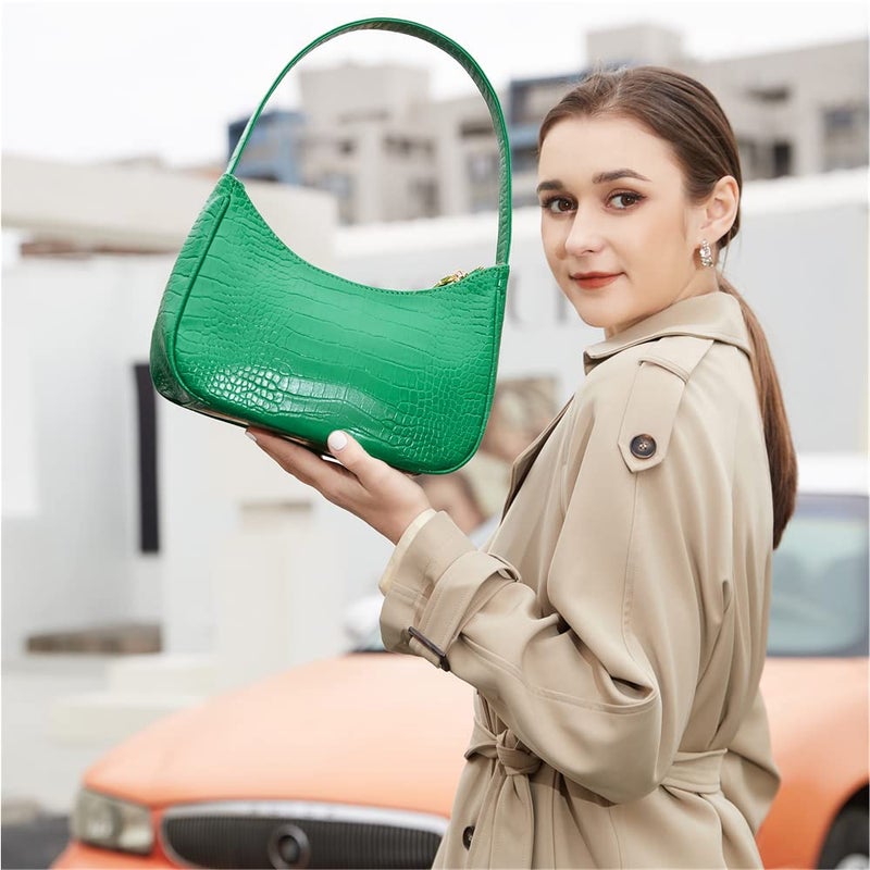 CYHTWSDJ Shoulder Bags for Women, Cute Hobo Tote Handbag Mini Clutch Purse with Zipper Closure (Crocodile Green) - Image 2