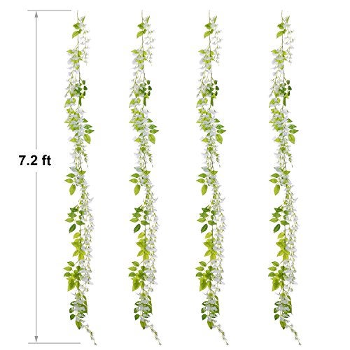Lvydec Wisteria Artificial Flowers Garland, 4Pcs Total 28.8ft White Artificial Wisteria Vine Silk Hanging Flower for Home Garden Outdoor Ceremony Wedding Arch Floral Decor - Image 4