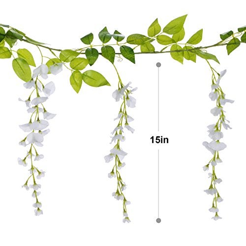 Lvydec Wisteria Artificial Flowers Garland, 4Pcs Total 28.8ft White Artificial Wisteria Vine Silk Hanging Flower for Home Garden Outdoor Ceremony Wedding Arch Floral Decor - Image 5
