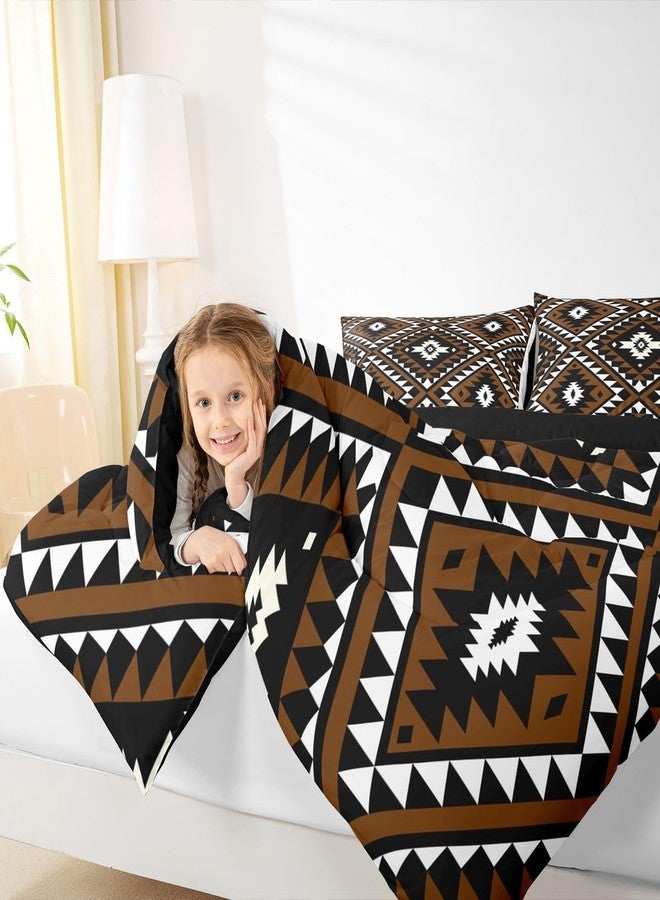 Erosebridal طقم لحاف ريفي غربي بحجم كوين للرجال، طقم مفروشات جنوب غربي بنمط الأزتك، لحاف بوهيمي، حشوة لحاف هندسية ماسية مكسيكية، بني، أسود، أبيض، ديكور غرفة ريفي، 3 قطع - Image 4